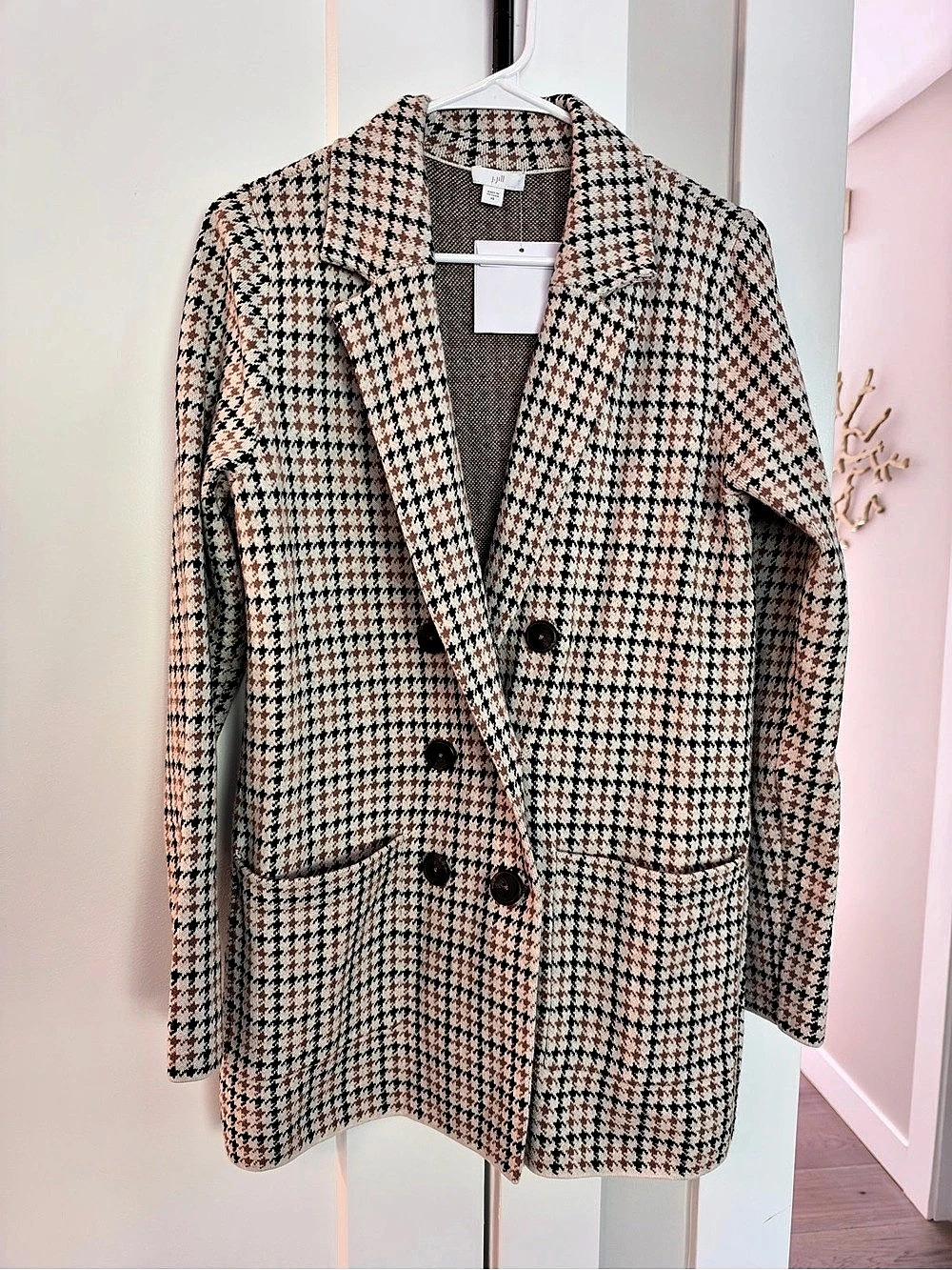 J.Jill Houndstooth Jacquard Knit Sweater Blazer Black Multi Size XS NWT